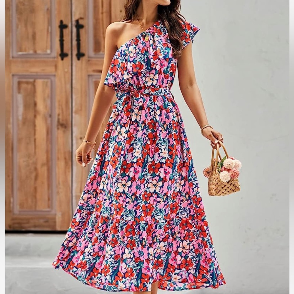 BTFBM Women's One Shoulder Maxi Dress floral dress size small